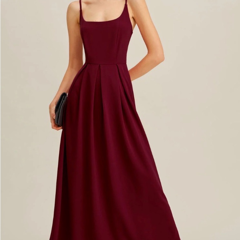 Rihoas Wine Red Pleated Slip Maxi Dress